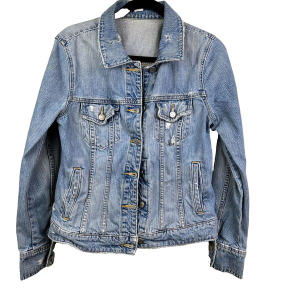 J.Crew Vintage Distressed Denim Jean Jacket Relaxed Fit Medium Blue Wash Women M - Picture 2 of 16